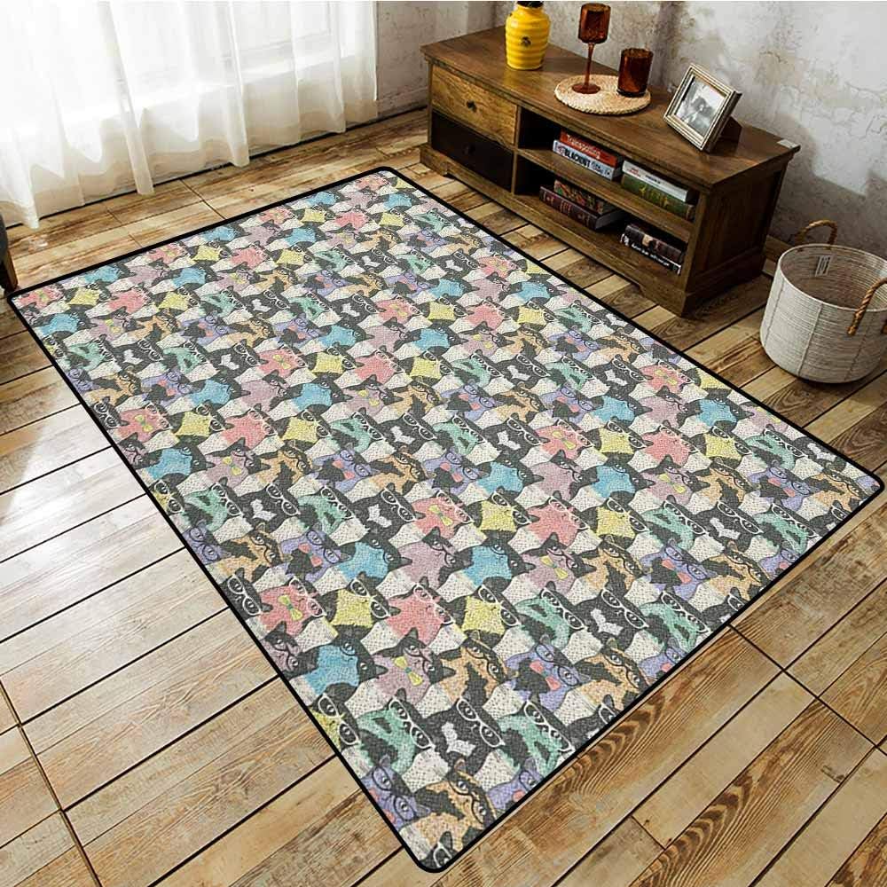 Custom Rug，Cat，Retro Style Pattern with Cute Cats Hipster Sunglasses Bow Ties Hand Drawn Style Vintage，Machine-Washable/Non-Slip Multicolor