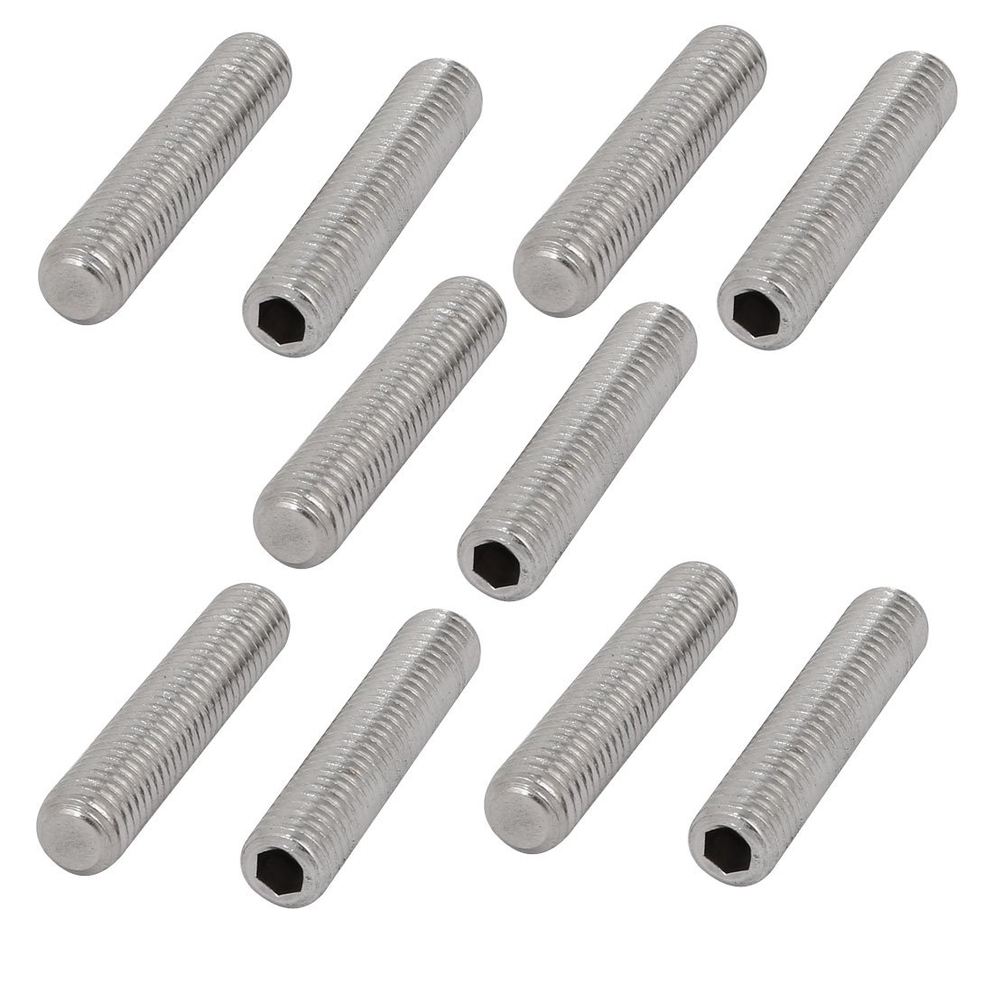 Sourcingmap M8x40mm Metric 304 Stainless Steel Hex Socket Set Flat Point Grub Screws Silver Tone for Towel Rack Door Knob 10pcs
