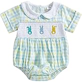 Easter Outfit Newborn Baby Girl Boy Easter Romper Bodysuit Plaid Short Sleeve Jumpsuit Easter Clothes