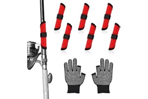 6pcs Fishing Lure Covers, 5.91 Inch Fishing Hook Covers with 1 Pair of Gloves Fish Rod Gloves Fish Pole Sleeve Lure Wraps Ess