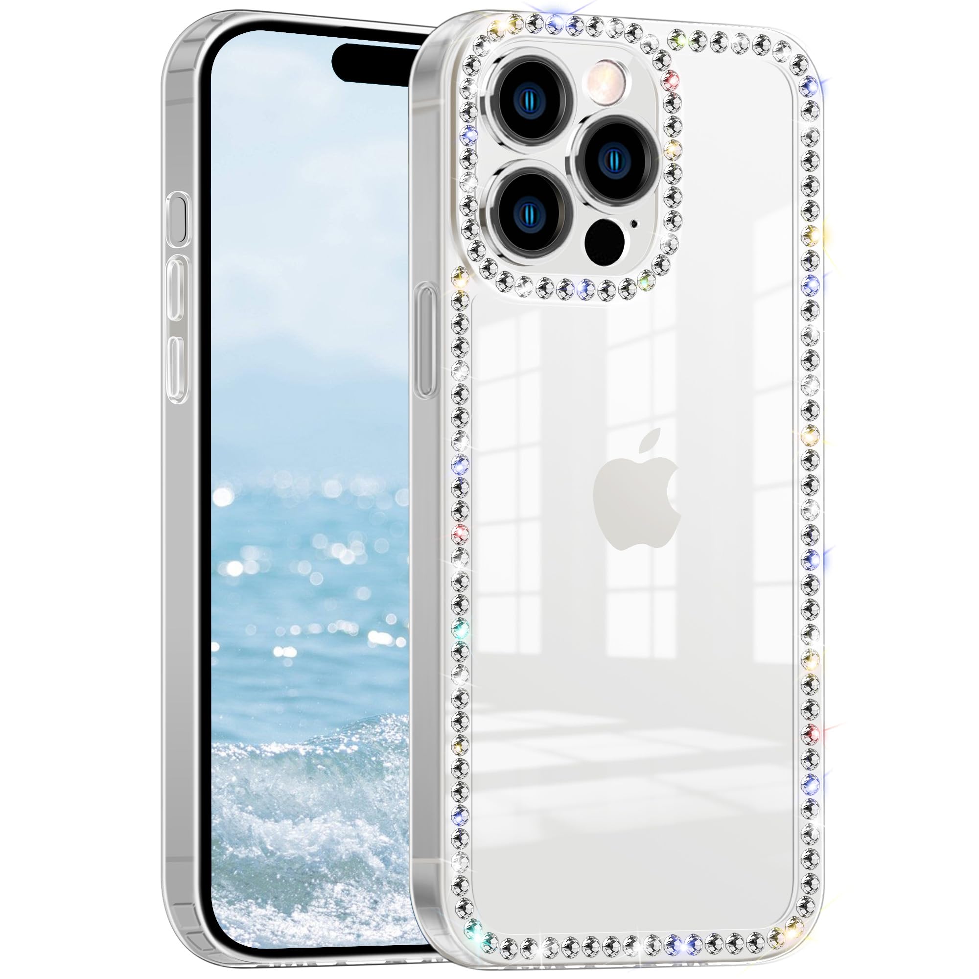 VAOXTY Compatible with iPhone 16 Case Clear Bling Diamond 3D Rhinestone Cute for Women Girls Girly Case Glitter Shiny Sparkle Gem Design Soft Silicone Luxury Fashion Protective Phone Case