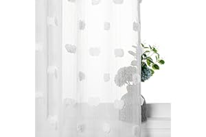 MYSKY HOME White Pom Pom Curtains 84 Inch Long for Bedroom 2 Panels Boho Semi Sheer Curtains for Living Room Nursery Kids Room Rod Pocket Farmhouse Dining Room Window Drape 52 x 84 inch