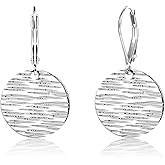 ALEXCRAFT Sterling Silver & 14K Gold Plated Dangle Earrings for Women Hypoallergenic Lightweight Coin Disc Line Texture Leverback Earrings Trendy Minimalist Women Jewelry Gifts