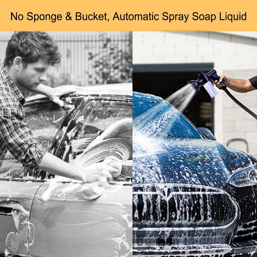 Garden Hose Nozzle, High Pressure Hose Spray Nozzle 8 Way Spray Pattern with 3.5oz/100cc Soap Dispenser Bottle Snow Foam Gun for Watering Plants, Lawn, Patio, Car Wash, Cleaning，Showering Pet : Garden & Outdoor