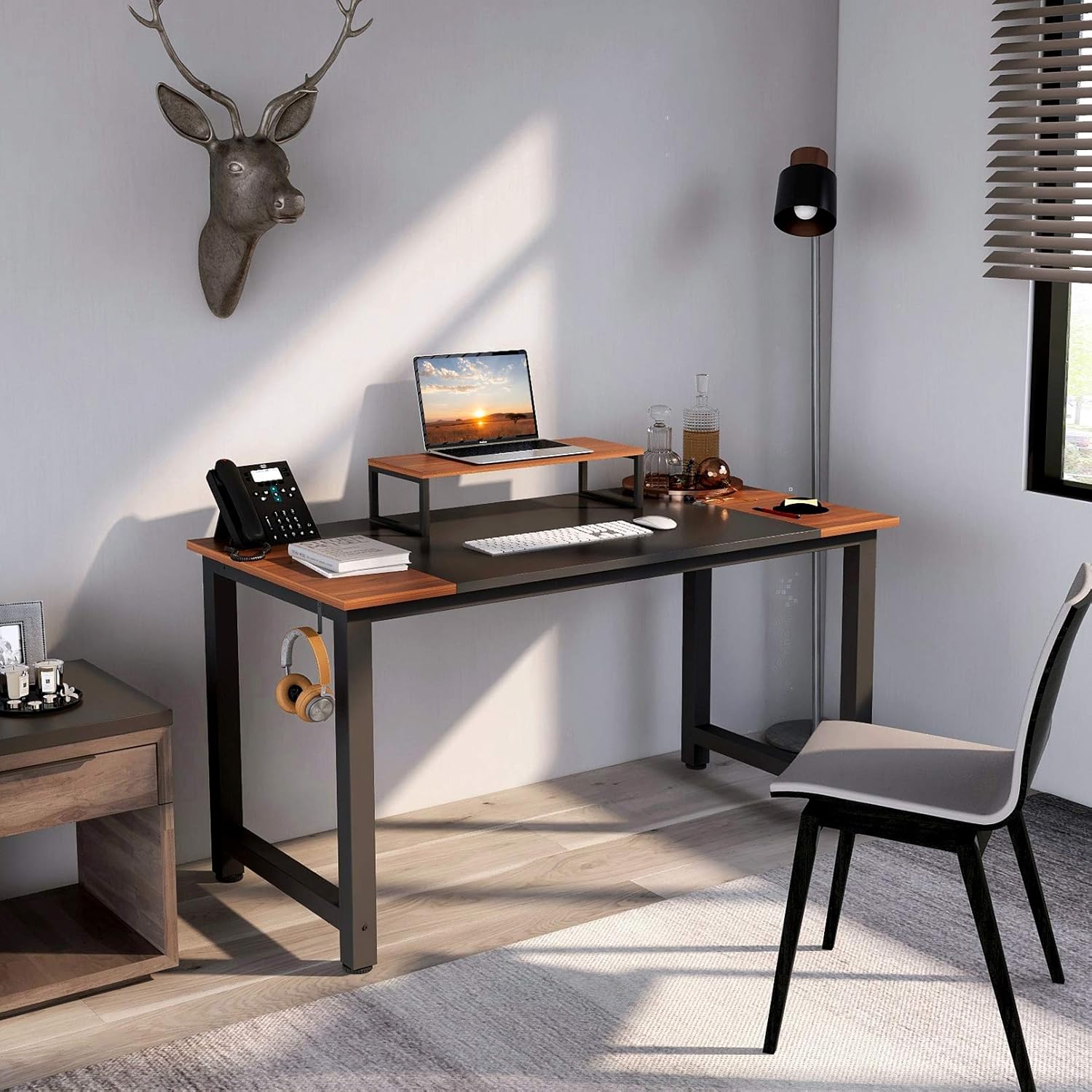 CubiCubi Computer Office Small Desk 47", Study Writing Table, Modern Simple Style PC Desk with Splice Board, Black and Espresso: Kitchen & Dining