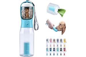 Cibaabo Dog Water Bottle with Food Container & Poop Bag Holder, Travel Water Bowl, Portable Pet Dispenser, Dog Gifts Stuff Accessories Items, Puppy Essentials for Yorkie Chihuahua Walking Hiking