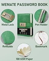 WEMATE Password Book with Lock 600+ Entries Alphabetical Tabs Grass Green view 6