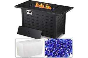 Xbeauty Propane Fire Pit Table, 42" Outdoors Gas Fire Pit Table, 50,000 BTU Auto-Ignition Fire Tables with Lid, Outside Garden Backyard Deck Patio (Square)