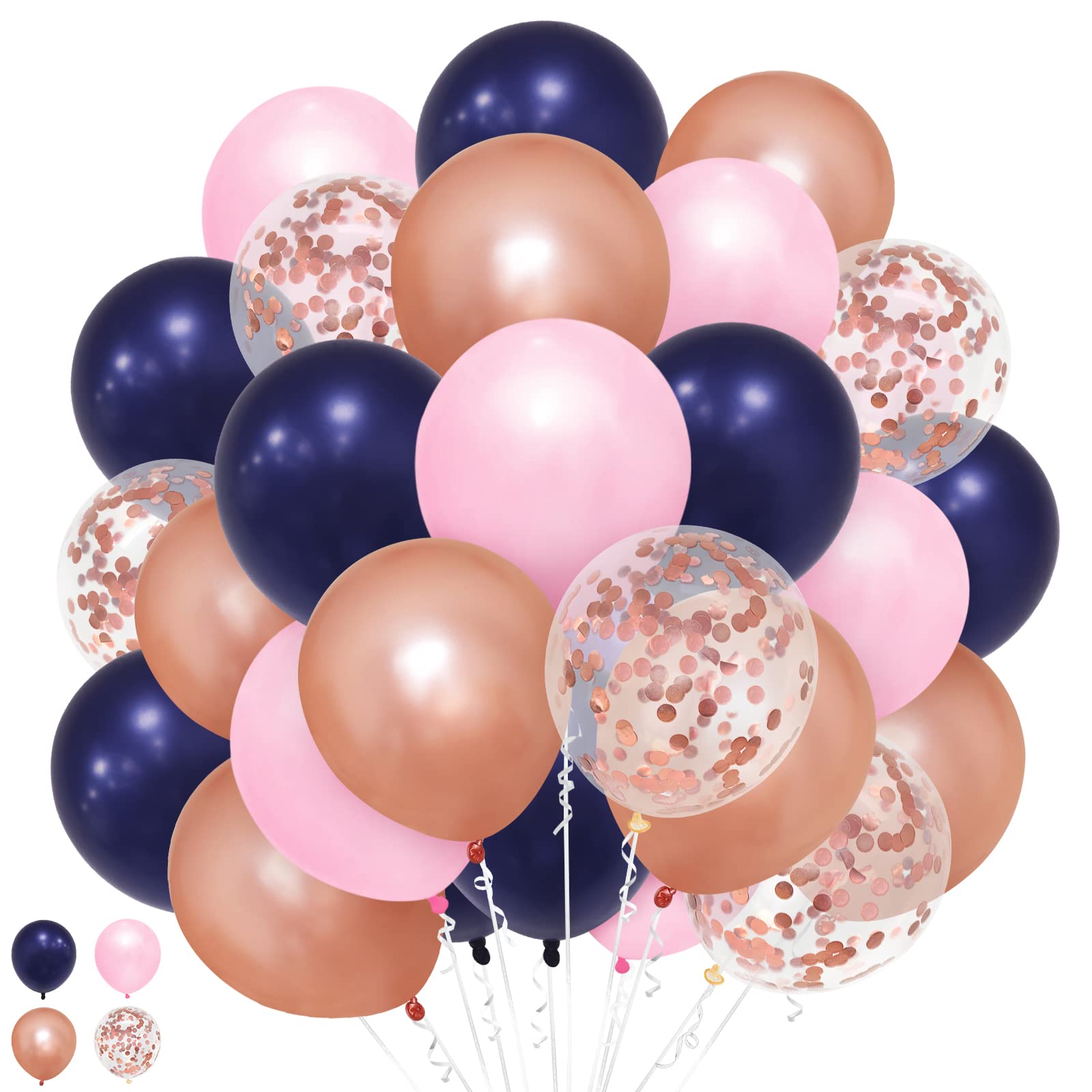 Eitolo Navy Blue and Pink Rose Gold Party Balloons 50 PCs 12 Inch Latex Helium for Kids Girls Women Birthday Gender Reveal Baby Shower Wedding Engagement Bridal Hen Cocktail Decorations