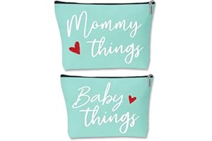 SAHJZK Mommy and Baby Matching Pouch Set, Mommy Things and Baby Things Bags, Gifts for New Moms Expecting Moms, Matching Travel Cases, Green Set of 2
