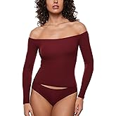 INLYRIC Women's Inbarely Soft Off The Shoulder Double Lined Long Sleeve Tops Going Out Slim Fitted Sexy Trendy T-Shirts