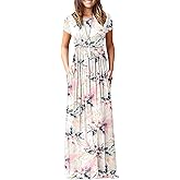 MISFAY Women Short Sleeve Loose Plain Maxi Dresses Casual Long Dresses Pockets