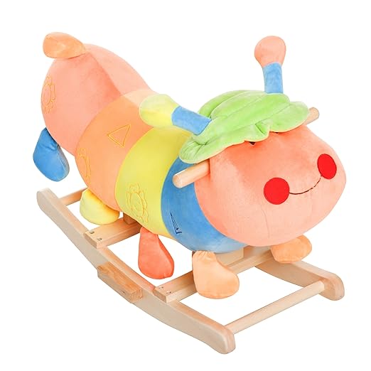 HOMCOM Kinder Schaukel Schaukelpferd Baby Plüsch-Schaukeltier Raupe Mädchen Bunt L60 x B34 x H46 cm