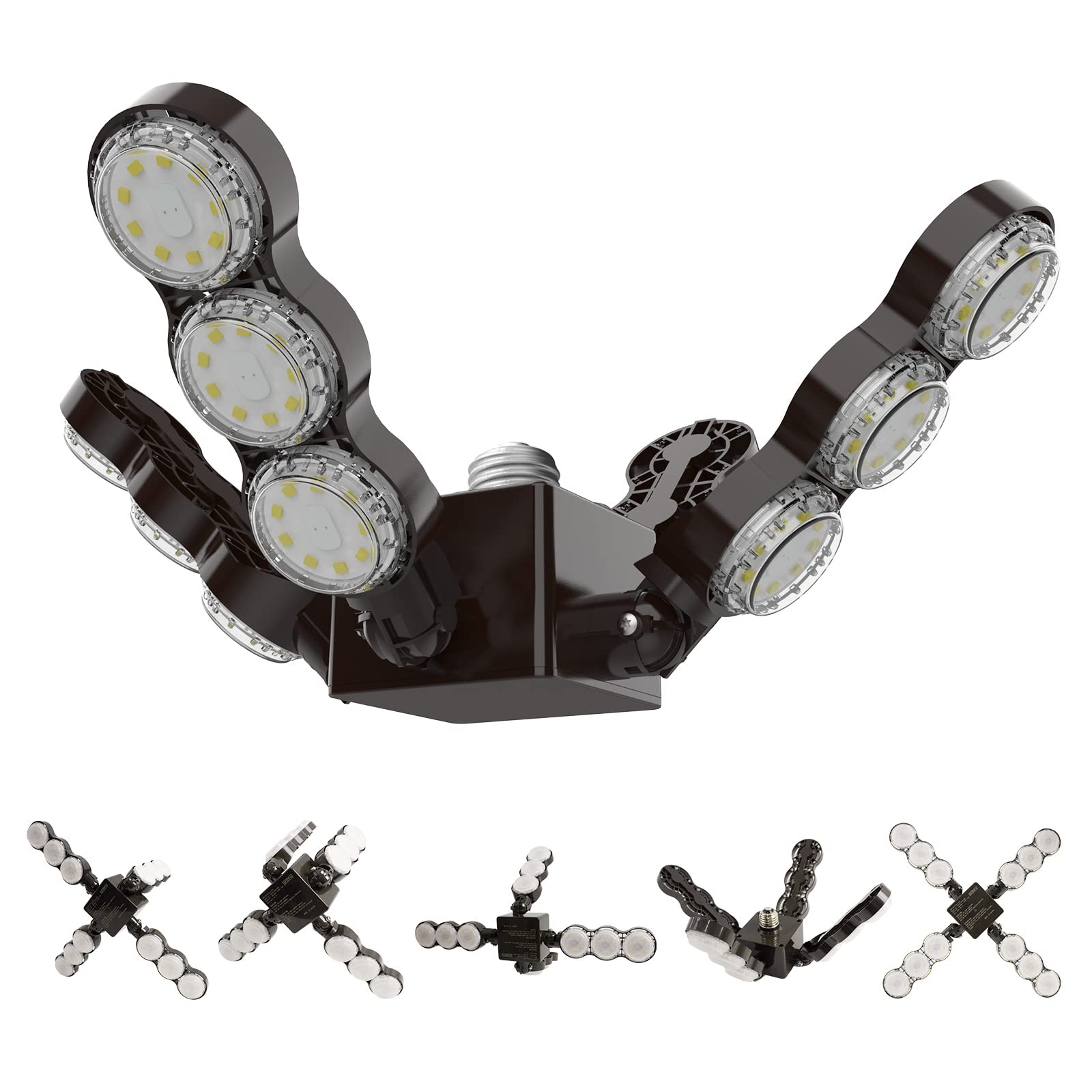 SANSI LED Garage Light, 60W (480W Equivalent) LED Shop Light 6000lm 5000K Daylight Super Bright E26 LED Garage Ceiling Lights with 4 Adjustable Panels for Garage, Warehouse, Basement, 5 Years Warranty Black Image