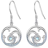 YFN Wave Earrings Sterling Silver Moonstone Ocean Wave Earrings Ocean Beach Jewelry for Women Gifts