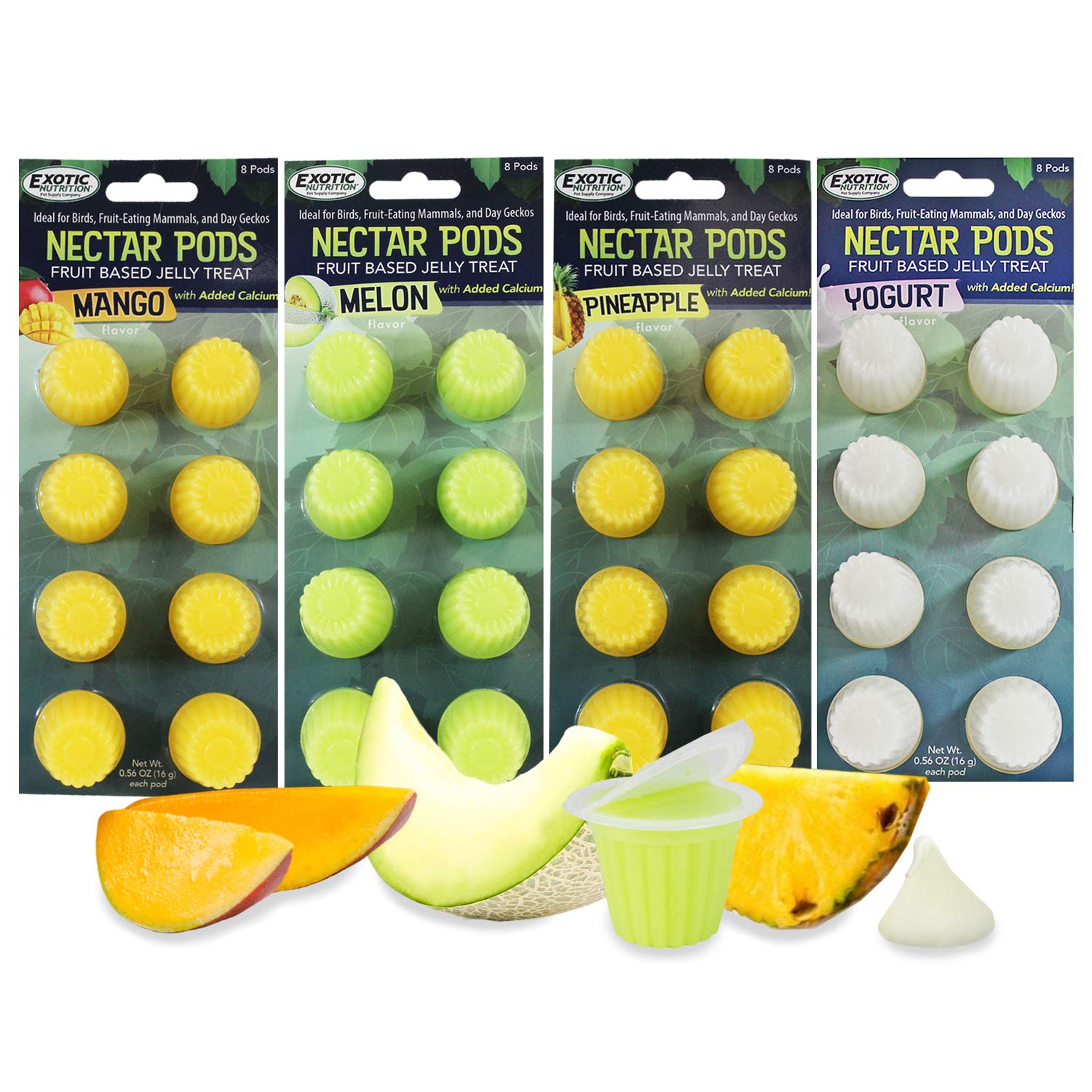 Nectar Pods - Calcium-Fortified Jelly Fruit Treat - Sugar Gliders, Marmosets, Squirrels, Parrots, Cockatiels, Parakeets, Lovebirds, Birds, Hamsters, Day Geckos, Kinkajous & Other Small Pets