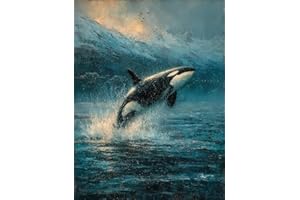 Cross Stitch Kits Embroidery Kit, Orca Jumping Through Spray Embroidery Crafts Needlepoint Kit, DIY Handmade Gifts, 16x20inch