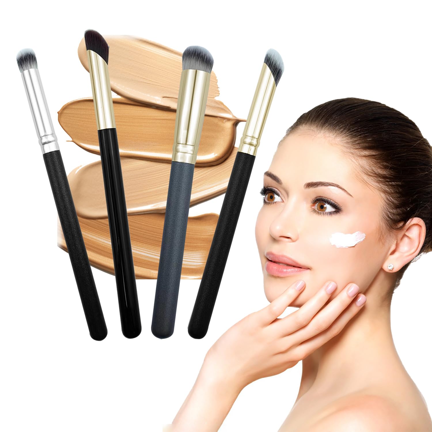 4 Pcs Concealer Brush Under Eye Professional Contour Concealer Foundation Brush for Blending Liquid or Powder Cosmetics Angled Foundation Brushes