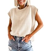 GUNEST Womens Summer Sweater Vest Cap Sleeve Crew Neck Casual Loose Fit Knit Lightweight Pullover Tank Top for Spring Summer