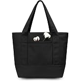 TOPDesign 3-Pack Small Canvas Tote Bags with an External Pocket, Reusable Bags, Top Zipper Closure, Daily Essentials (Black)