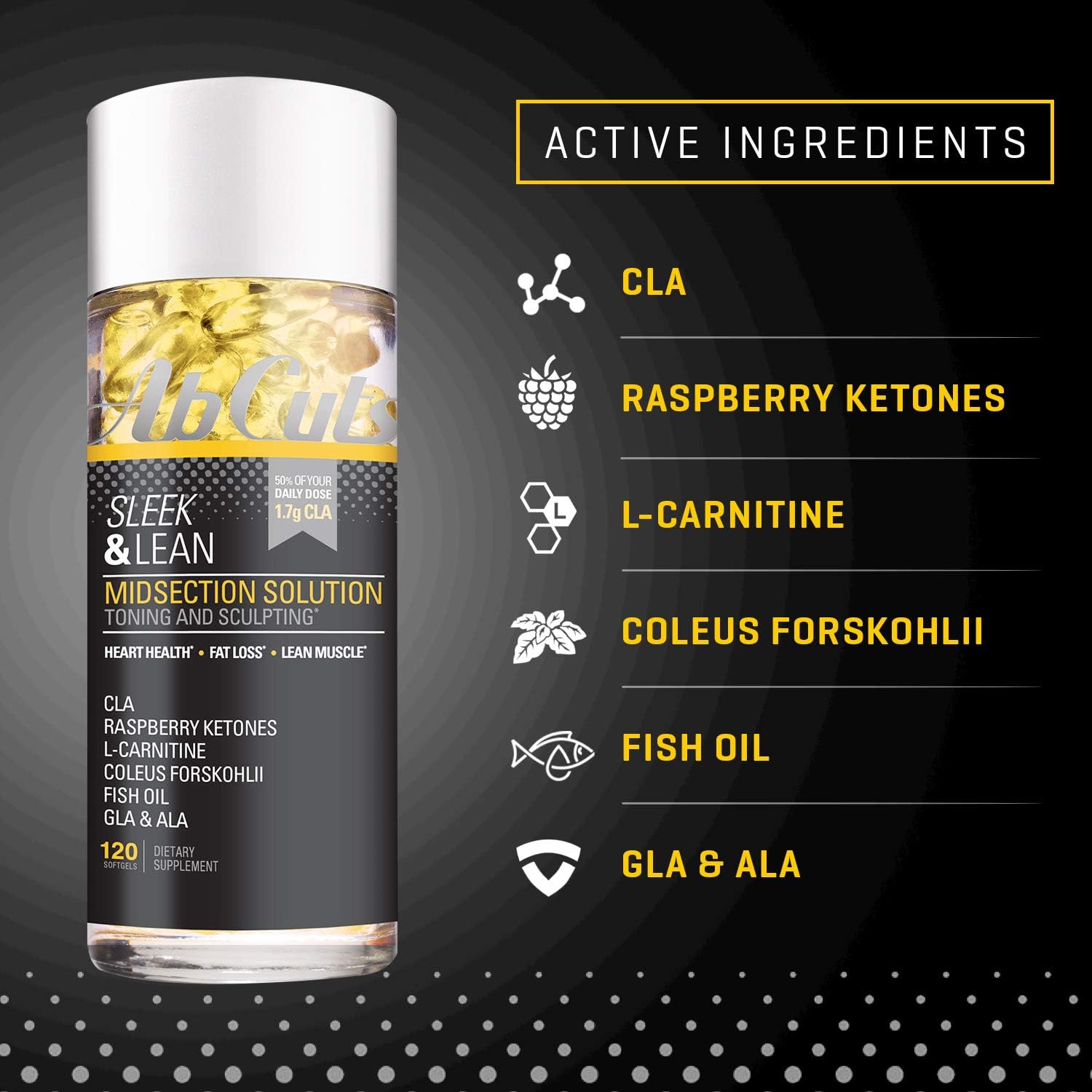 Ab Cuts Sleek and Lean Midsection Solution, Fat Burner for Men and Women, Lean Muscle, CLA, Fish Oil, Flaxseed Oil, L-Carnitine, 120 Softgels: Health & Personal Care