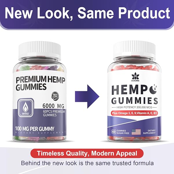 HEMPTOTALLY HEMP GUMMIES 200MG, HIGH POTENCY VEGAN HEMP OIL WITH OMEGA 3 6 9, VITAMIN A、E & B1, ZERO SUGAR, 60 GUMMIES, 30 SERVINGS