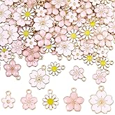 BEAMARKER 100Pcs 5 Styles Flower Charms for Jewelry Making Assorted Pink White Floral Enamel Charms Golden Plated Pendant Handmade Gifts Accessories for DIY Necklace Bracelet Earrings Keychain