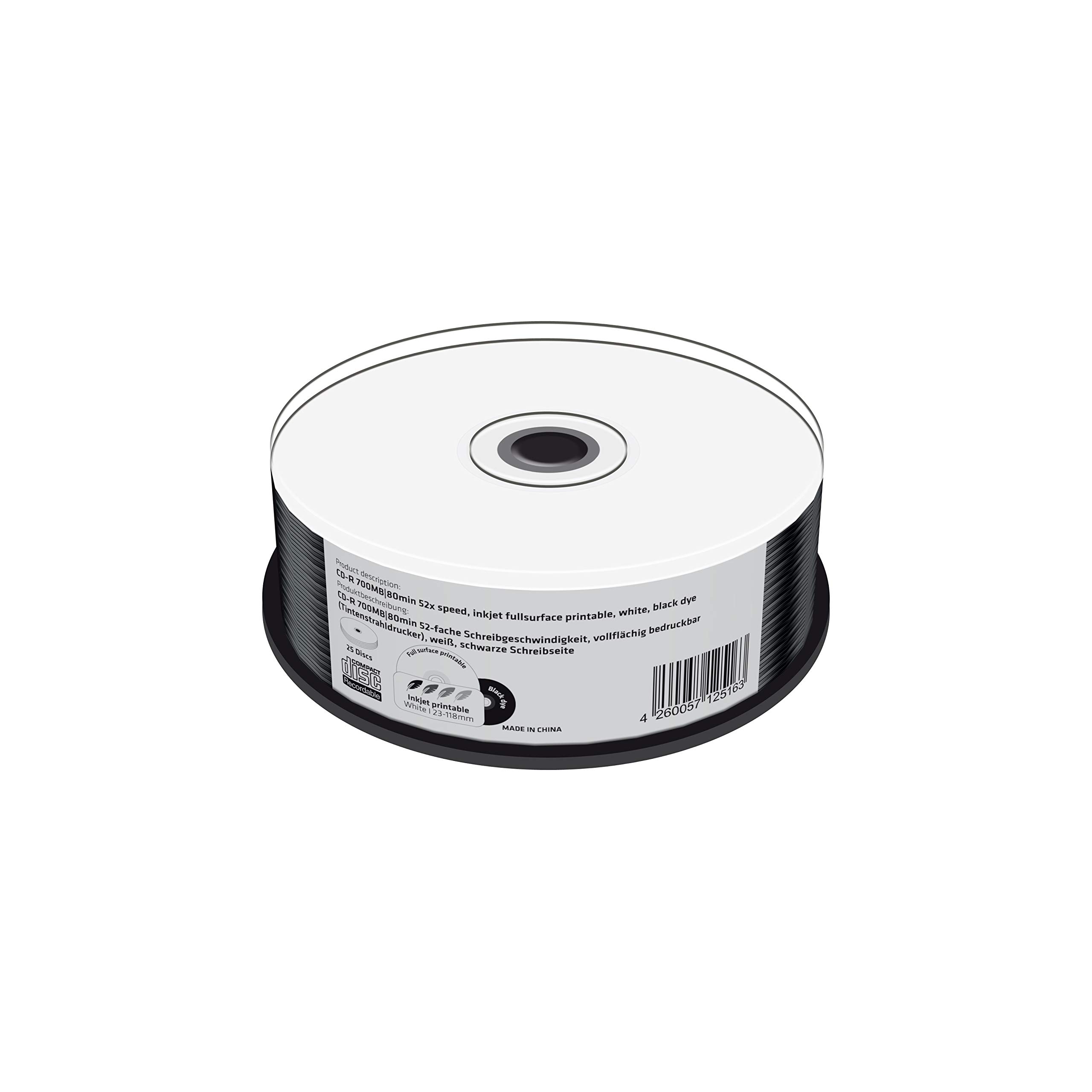 MediaRange CD-R imprimable, surface noire, 52x, 25 pièces en cake box