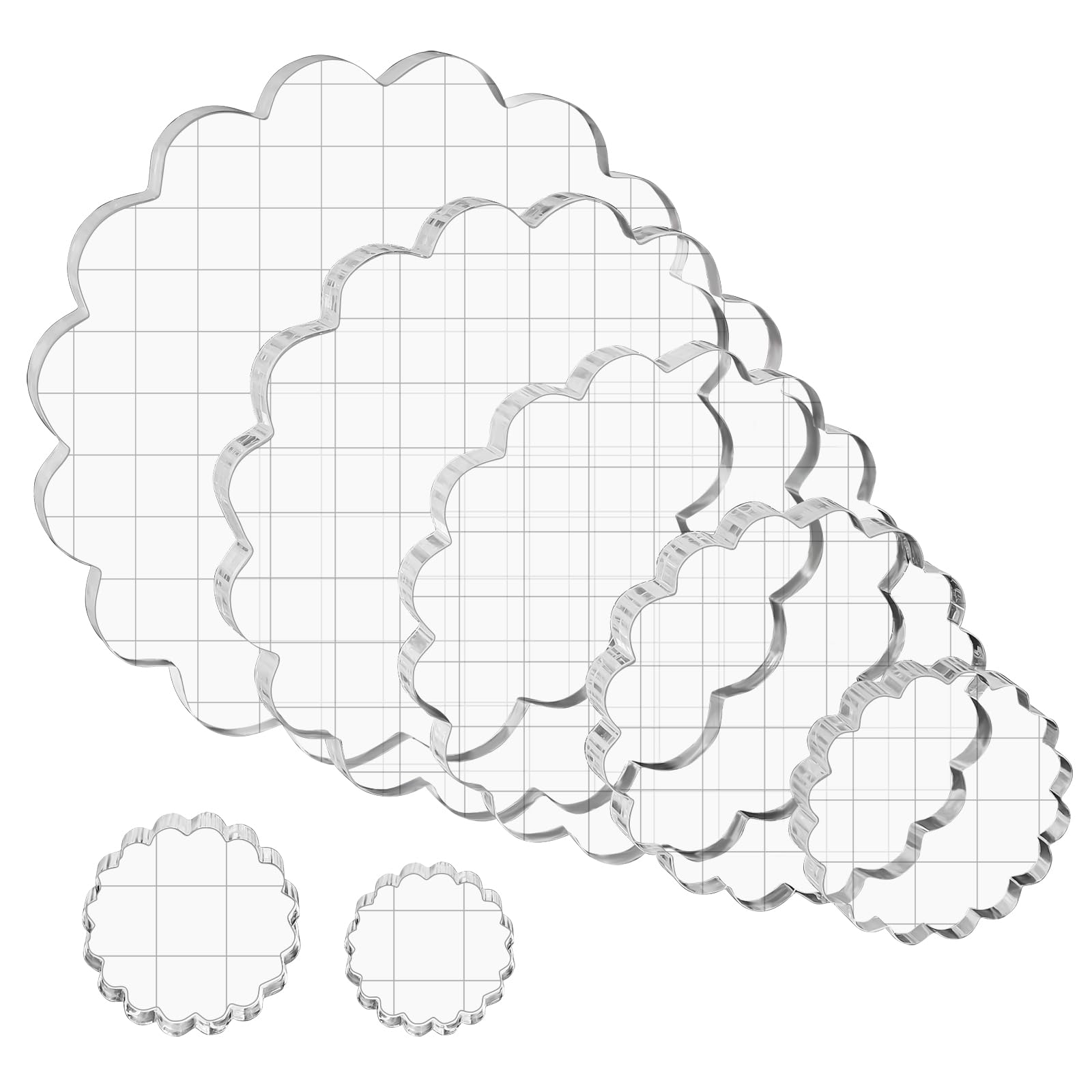 Briartw 7 Pieces Acrylic Stamp Block Clear Stamping Tools Set with Grid Lines for Scrapbooking Crafts Card Making,Clear Acrylic Stamp Block Kit with Grid Lines,Rounded Edge,Thickness 8mm