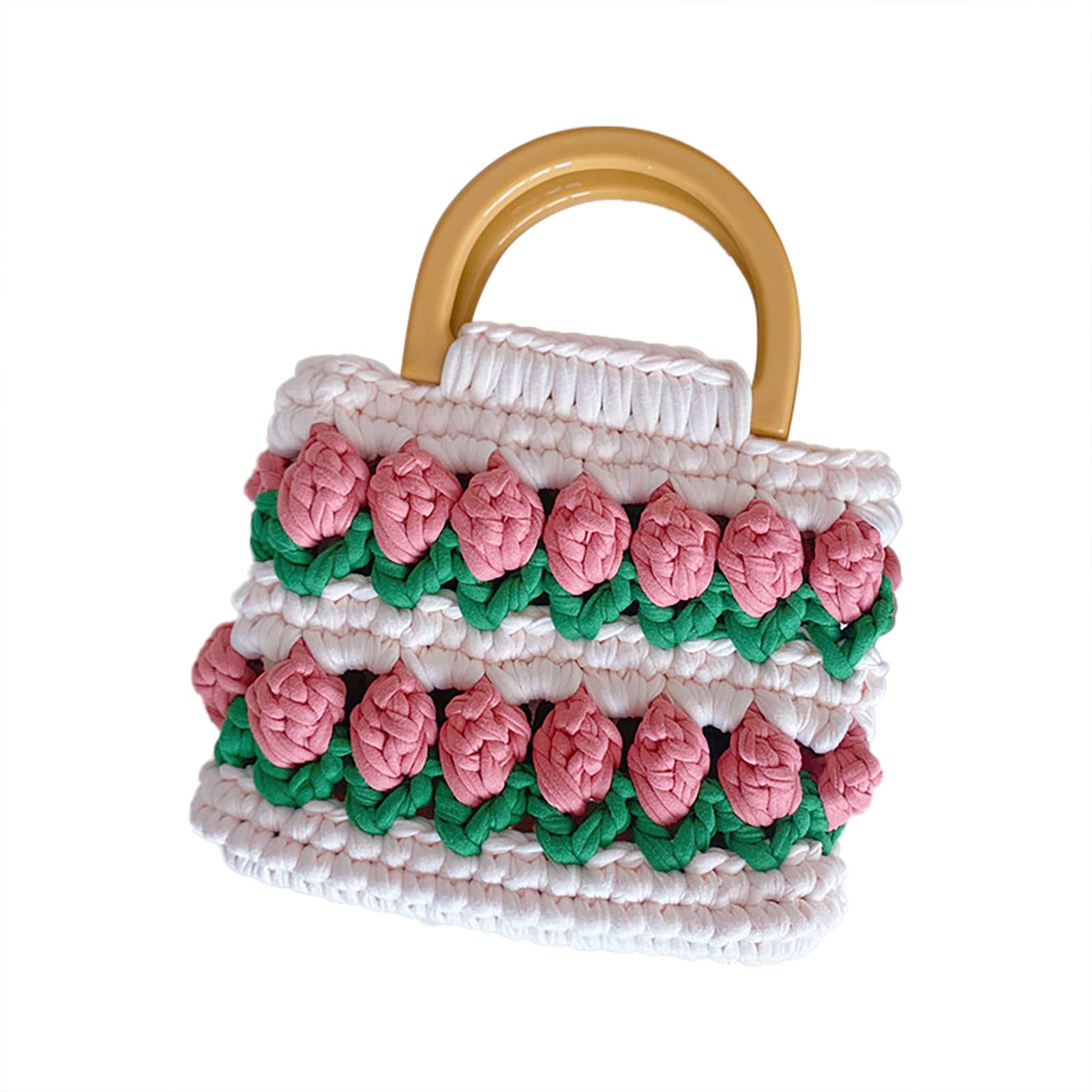 Tissting Macrame Bag DIY Kit, Floral Crochet Handbag Weaving Craft Set with Vibrant Tulip Design Large Capacity Polyester Gift for Women Girls Mother Valentine's Christmas