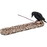 Black Raven Bird Stalking Prey Incense Burner on Skull Mound Statue Figurine