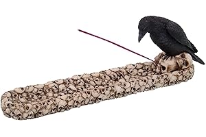 PACIFIC GIFTWARE Black Raven Bird Stalking Prey Incense Burner on Skull Mound Statue Figurine