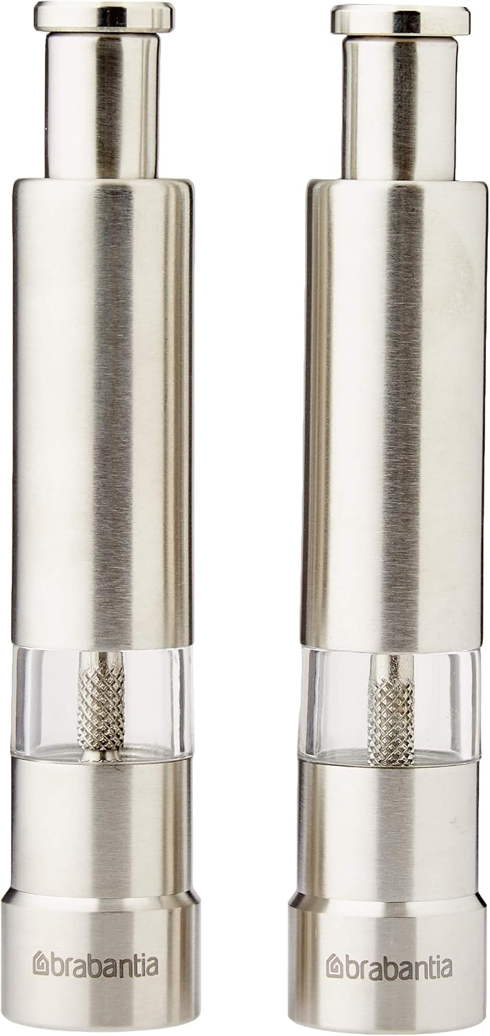 Brabantia Stainless Steel Salt and Pepper Crusher Set, Silver, 2.8x6.6x13.5 cm