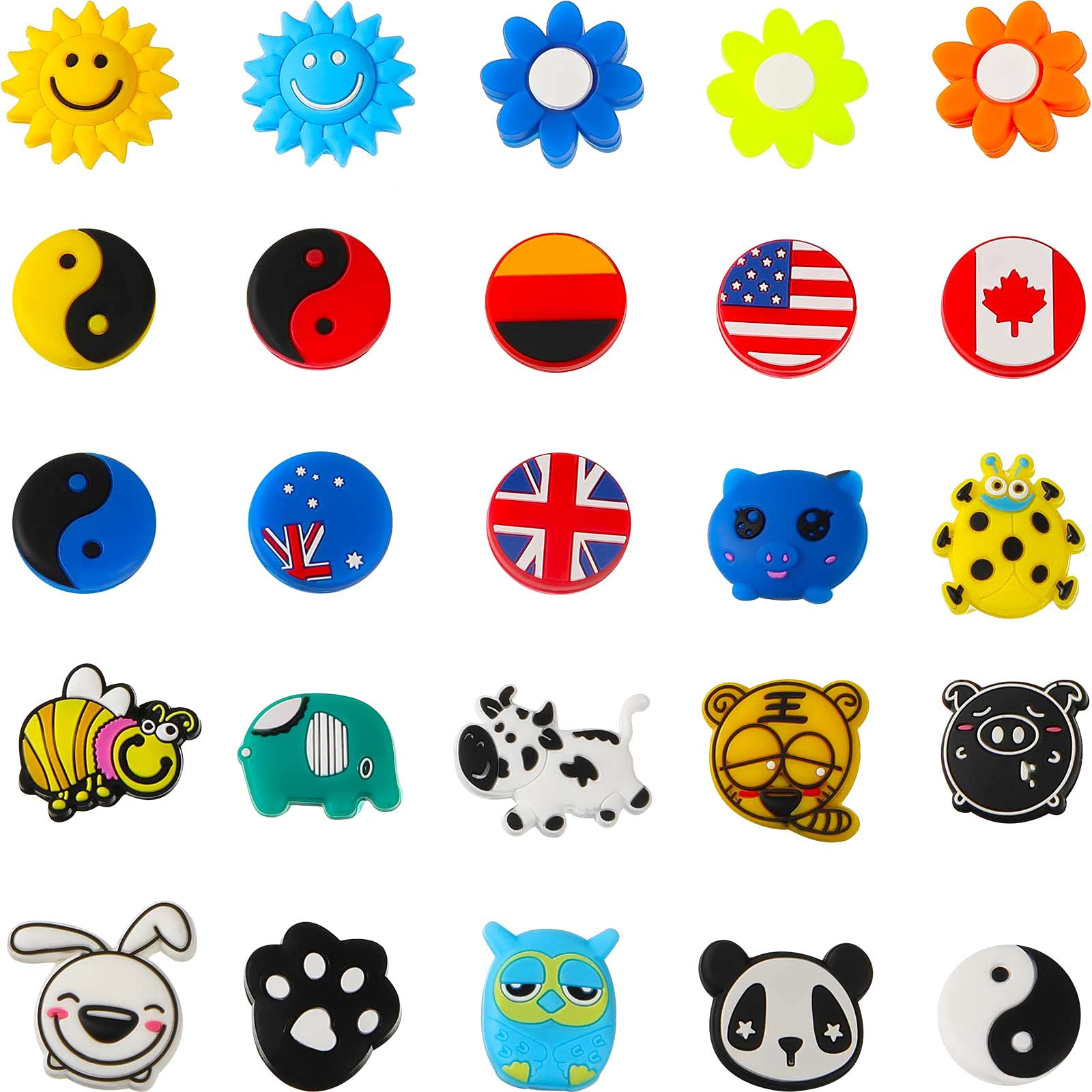 Photo 1 of Chalyna 25 Pieces Tennis Racket Vibration Dampeners Silicone Tennis Dampeners Cartoon Vibration Dampeners for Tennis Racket Racquetball