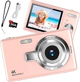 Taichaeu Digital Camera 1080P FHD 44MP 2.4 inch LCD 16X Zoom Pink