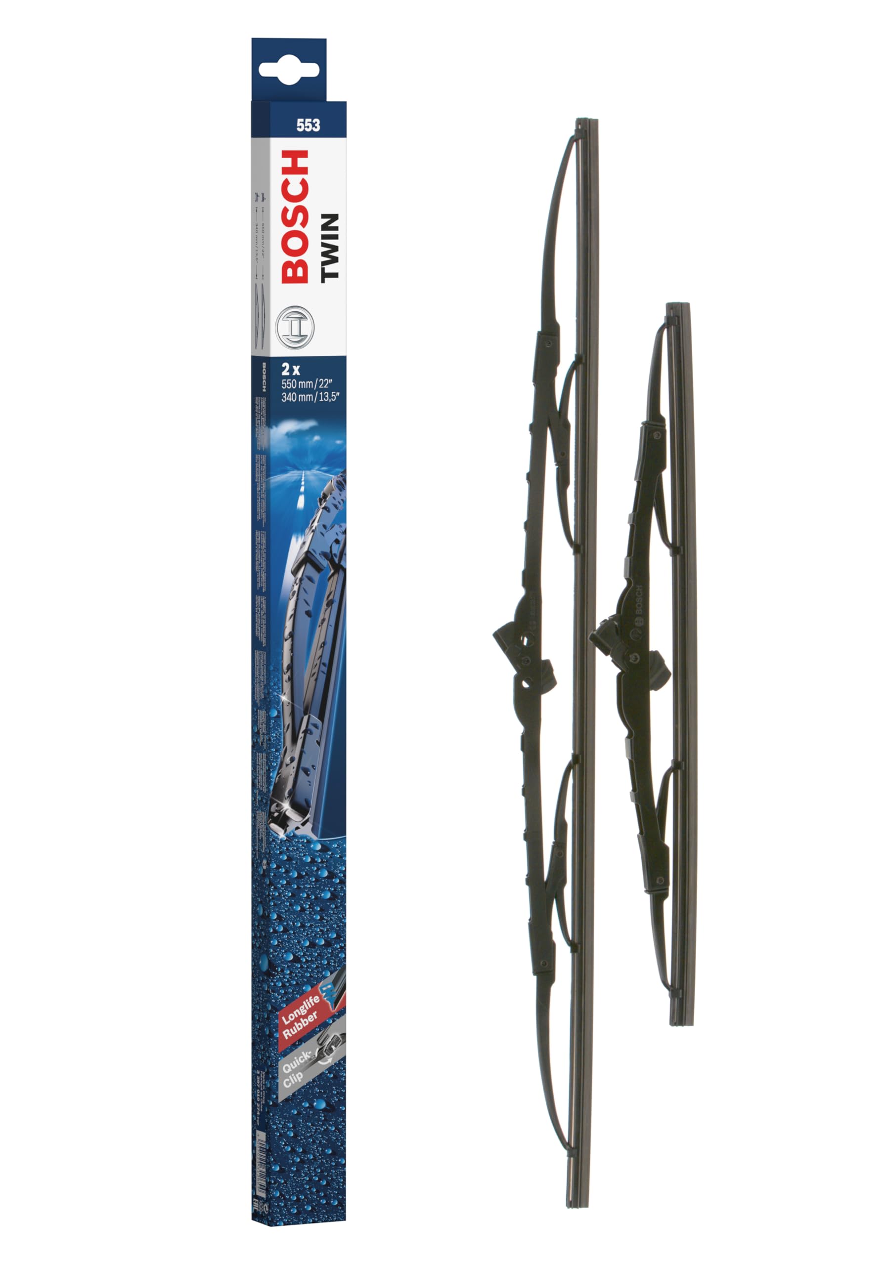 Bosch Wiper Blade Twin 553, Length: 550mm/340mm – Set of Front Wiper Blades
