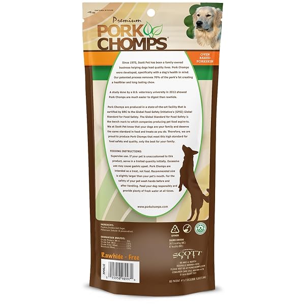 PORK CHOMPS BAKED PORK SKIN DOG CHEWS, 8-INCH ROLLS, REAL CHICKEN WRAP, 2 COUNT