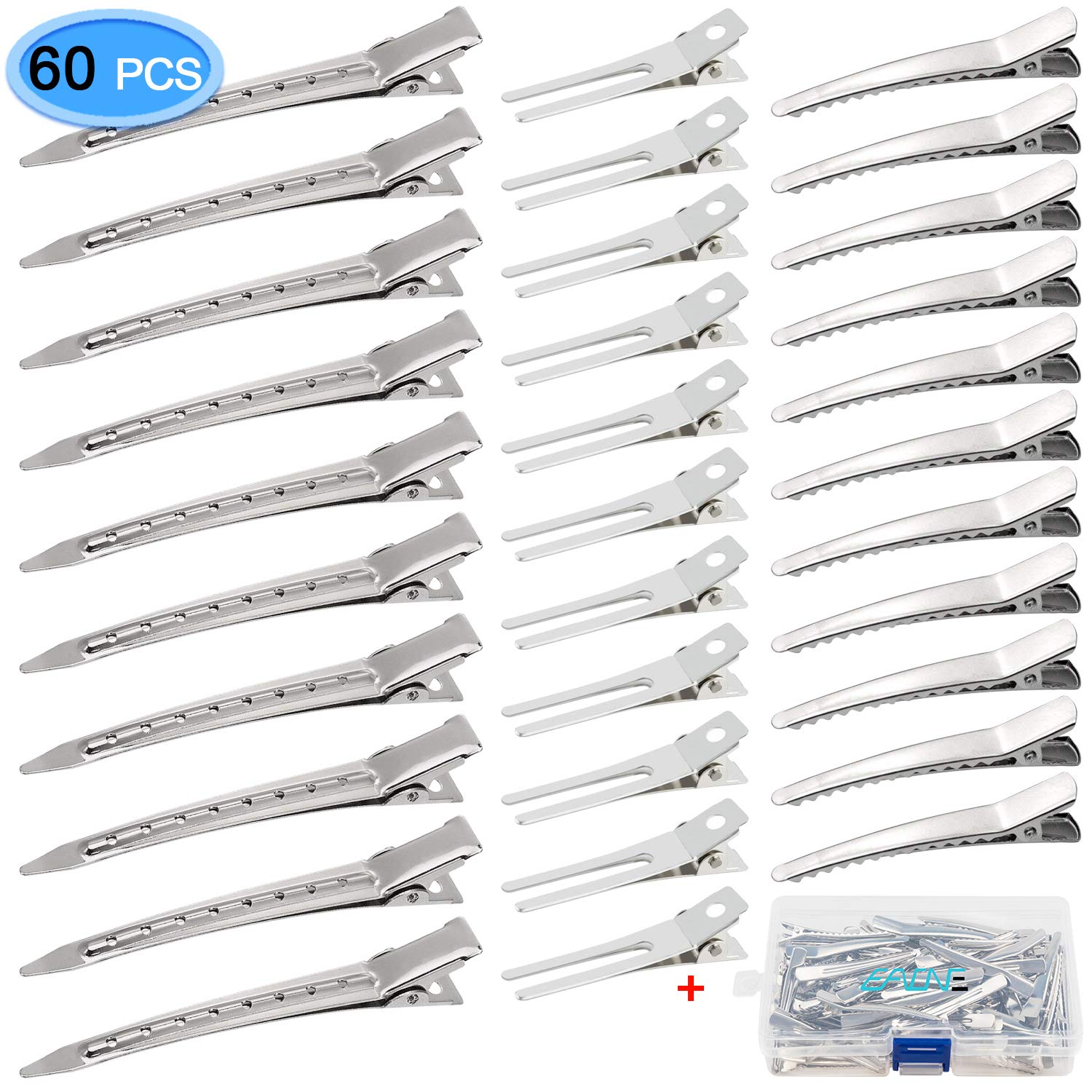 EAONE 60 Pieces Alligator Hair Clips, Duck Bill Metal Hair Clip Professional Sectioning Clips Hairpins Assorted Size(1.80 Inch,2.36 Inch,3.5 Inch) for Salon Women Girls Bows DIY Accessories