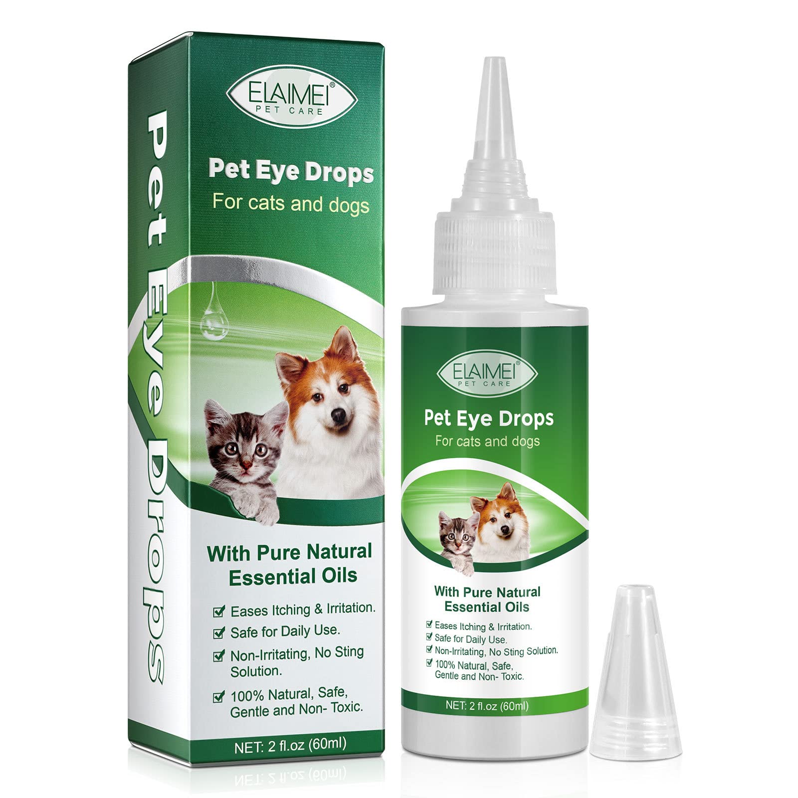 Ellisalano Pet Eye Drops For Cats And Dogs To Remove Tear Marks To Relieve Eye Itching Gentle Cleaning Drops (60ML)