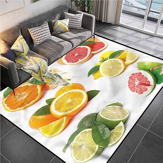 Area Rugs Print Large Carpet Fruits, Exotic Fresh Citrus