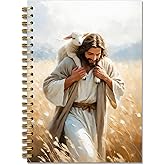DOFQZ Jesus and Lamb Christian Spiral Notebook Journal, Church Notes Notebook, Christian Jesus Church Prayer Journal Gift For Women Girls, 5.5 x 8.3 Inches