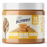Fit Butters Golden Cream Cookie Cashew Butter Spread, Added Whey Protein and Coconut Oil, Low Carb, Low Sugar, Complete Protein Dessert Flavored Nut Butter