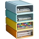Desk Organizer with Drawers, Stackable Storage Drawers with Compartments Desktop Organization for Office Supplies, Makeup, Pencils, Tape, Erasers, Paperclips, Chargers (4 Pack)