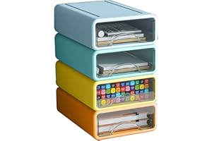 ZZFENGKR Desk Organizer with Drawers, Stackable Storage Drawers with Compartments Desktop Organization for Office Supplies, Makeup, Pencils, Tape, Erasers, Paperclips, Chargers (4 Pack)