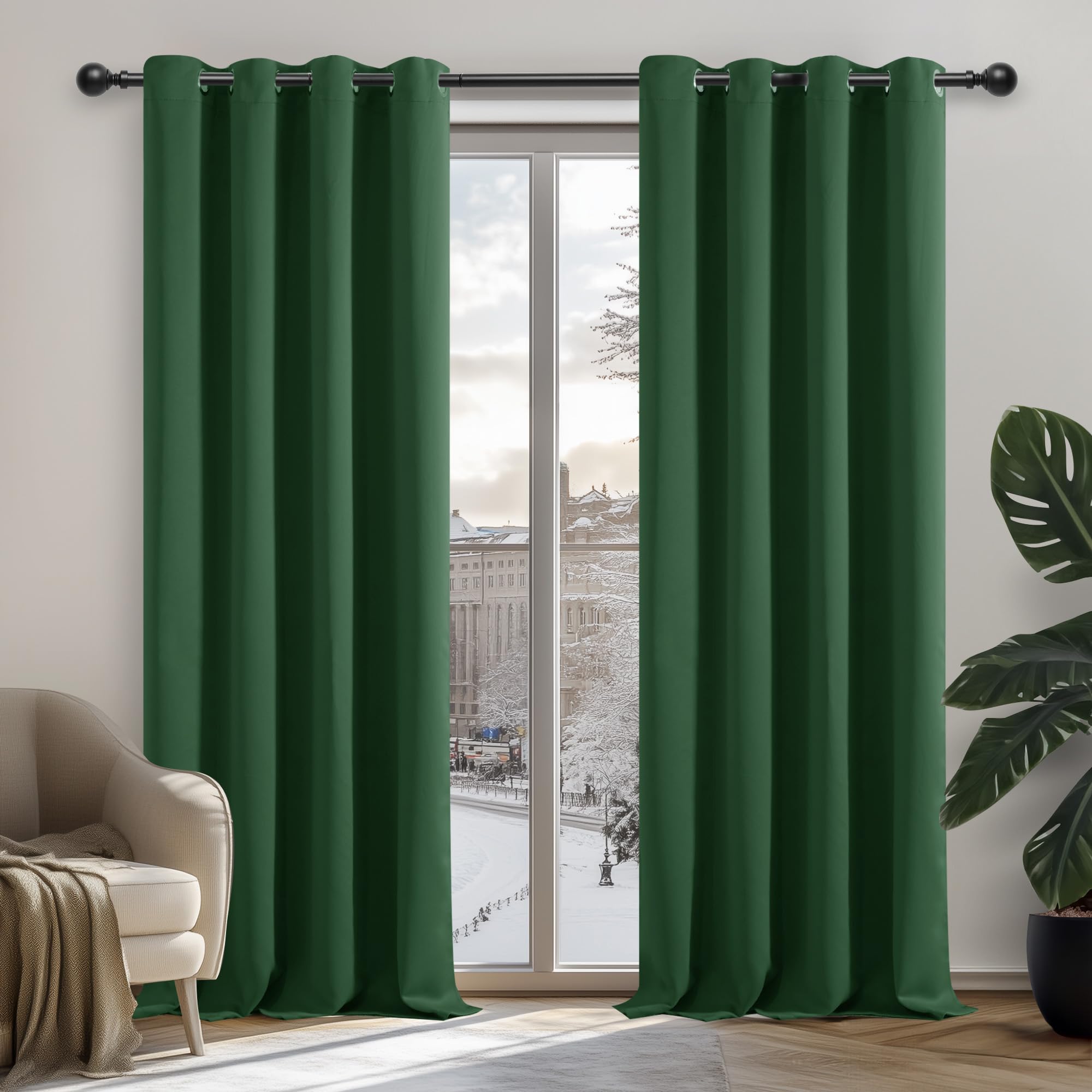 Deconovo Blackout Curtains - Thermal Insulated, Eyelet, Energy Saving for Living Room - Dark Green, W55 x L70 Inch, Two Panels