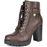 DREAM PAIRS Women's Lace up Combat Ankle Boots High Chunky Heel Fashion Heeled Booties Shoes