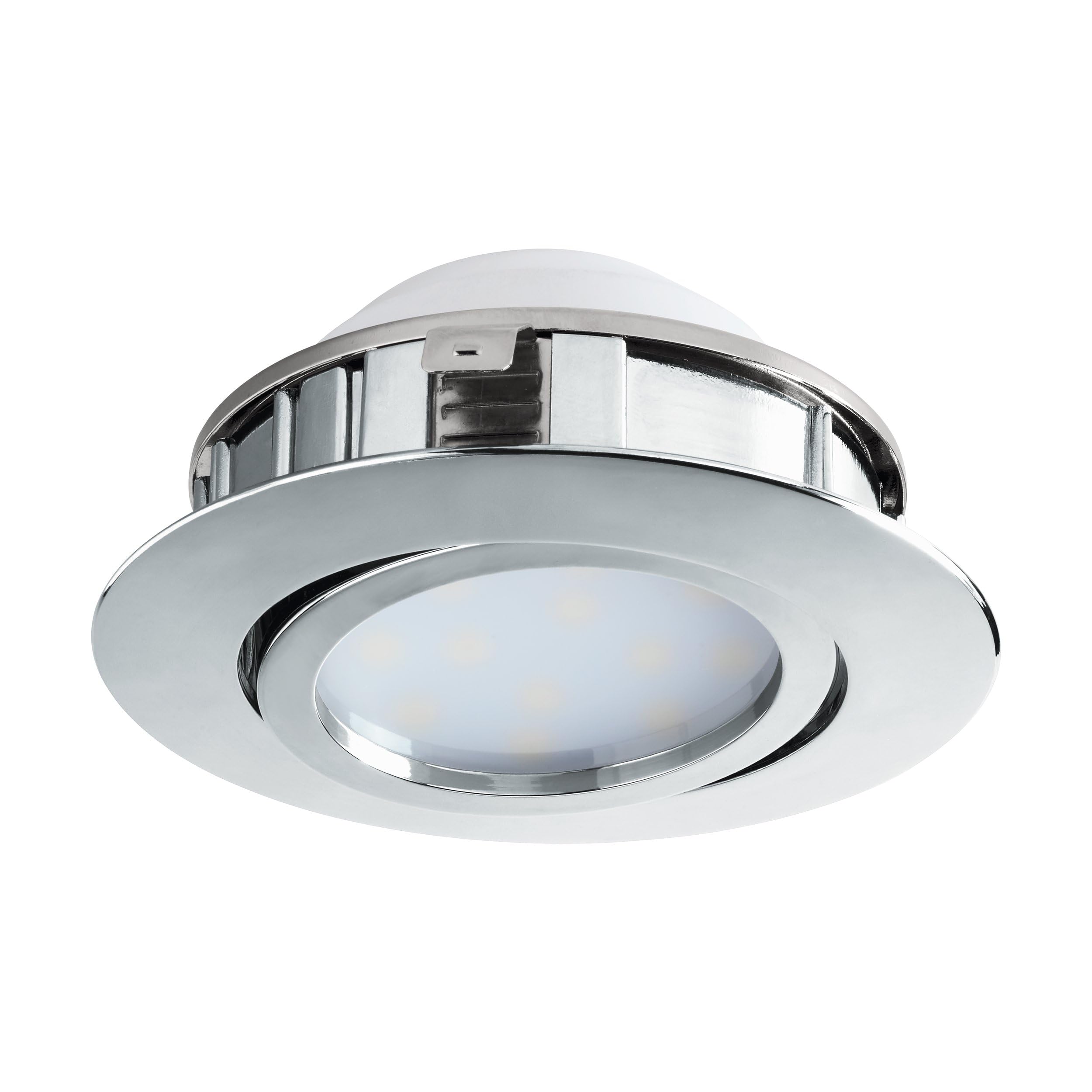 EGLO Pineda LED Recessed Spotlight, Plastic LED Spotlight, Chrome Recessed Spotlight, Flat and Swivelling, Diameter 8.4 cm