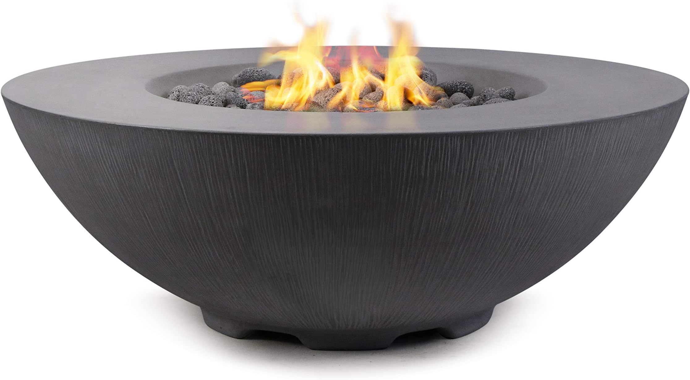 Pyromania Shangri-La Outdoor Fire Pit Table. Hand Crafted from Concrete. 60,000 BTU Stainless Steel Burner with Electronic Ignition - Natural Gas, Charcoal Color (Lava Rock Included)