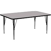 Flash Furniture 72x30 in Rectangular Activity Table, Gray | Height Adjustable, Short Legs, Thermal Laminate, 30x72 in Footprint