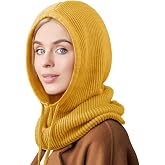 DRESHOW Winter Hat for Women Knit Balaclava Hooded Scarf Hat Neck Warmer | Knit Beanie Skull Cap Pullover Snood Cowl Hood Neck Gaiters with Drawstring, Adjustable Face Opening Size, Fits Men & Women